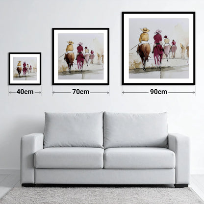 The Morning String - size guide showing 40cm, 70cm and 90cm art prints