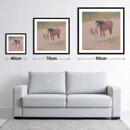 The Gentle Bond - size guide showing 40cm, 70cm and 90cm art prints
