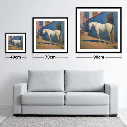 Andalusian in Azure - size guide showing 40cm, 70cm and 90cm art prints