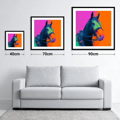 The Electric Workhorse - size guide showing 40cm, 70cm and 90cm art prints