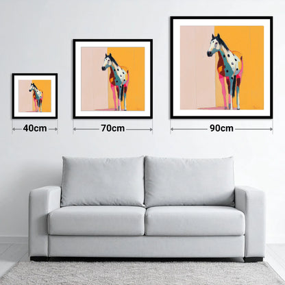 Technicolour Appaloosa - size guide showing 40cm, 70cm and 90cm art prints