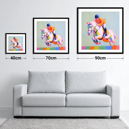 Technicolour Flight - size guide showing 40cm, 70cm and 90cm art prints