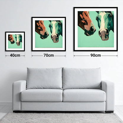 Inquisitive Companions - size guide showing 40cm, 70cm and 90cm art prints