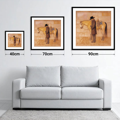 The Quiet Bond - size guide showing 40cm, 70cm and 90cm art prints