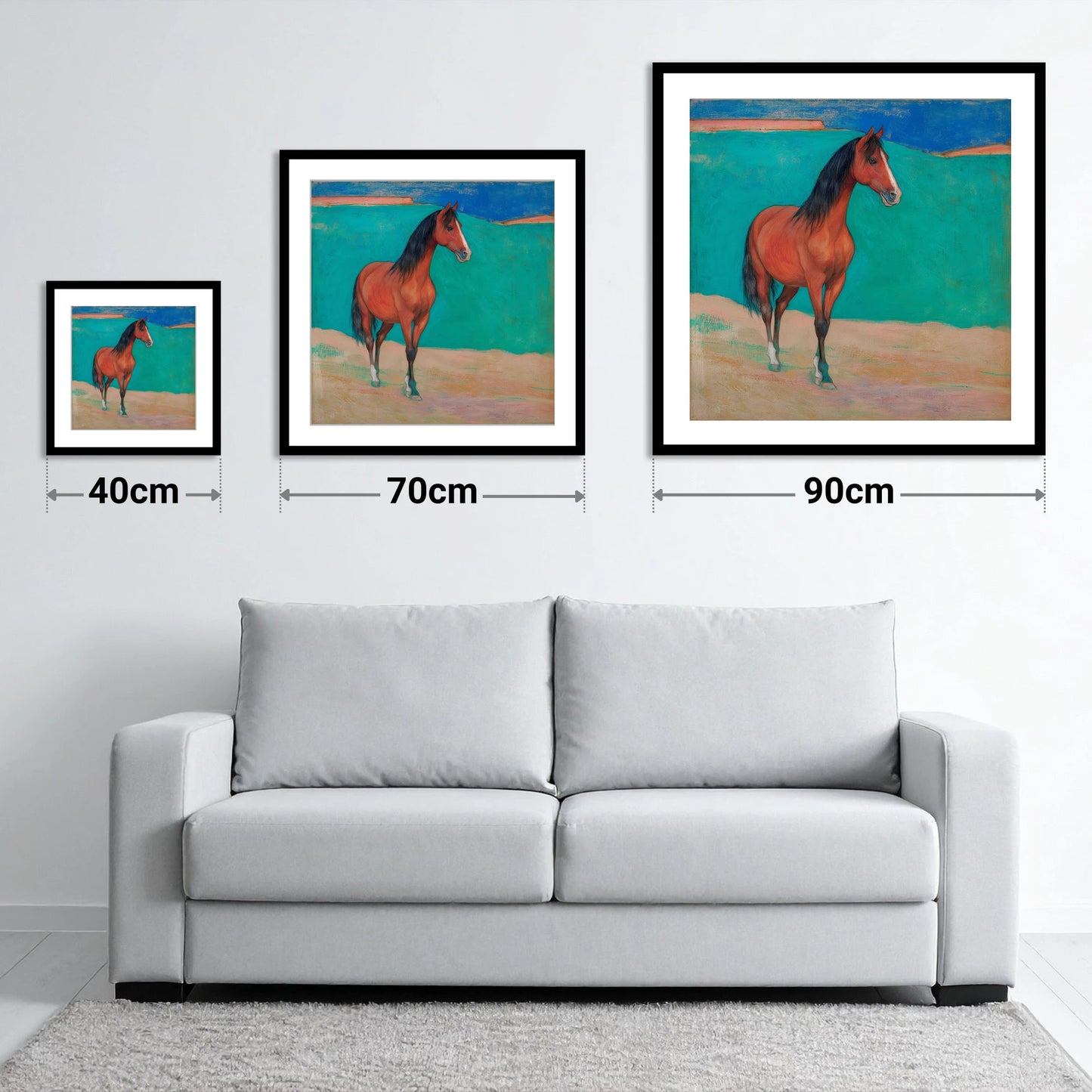 Radiant Chestnut Profile - size guide showing 40cm, 70cm and 90cm art prints