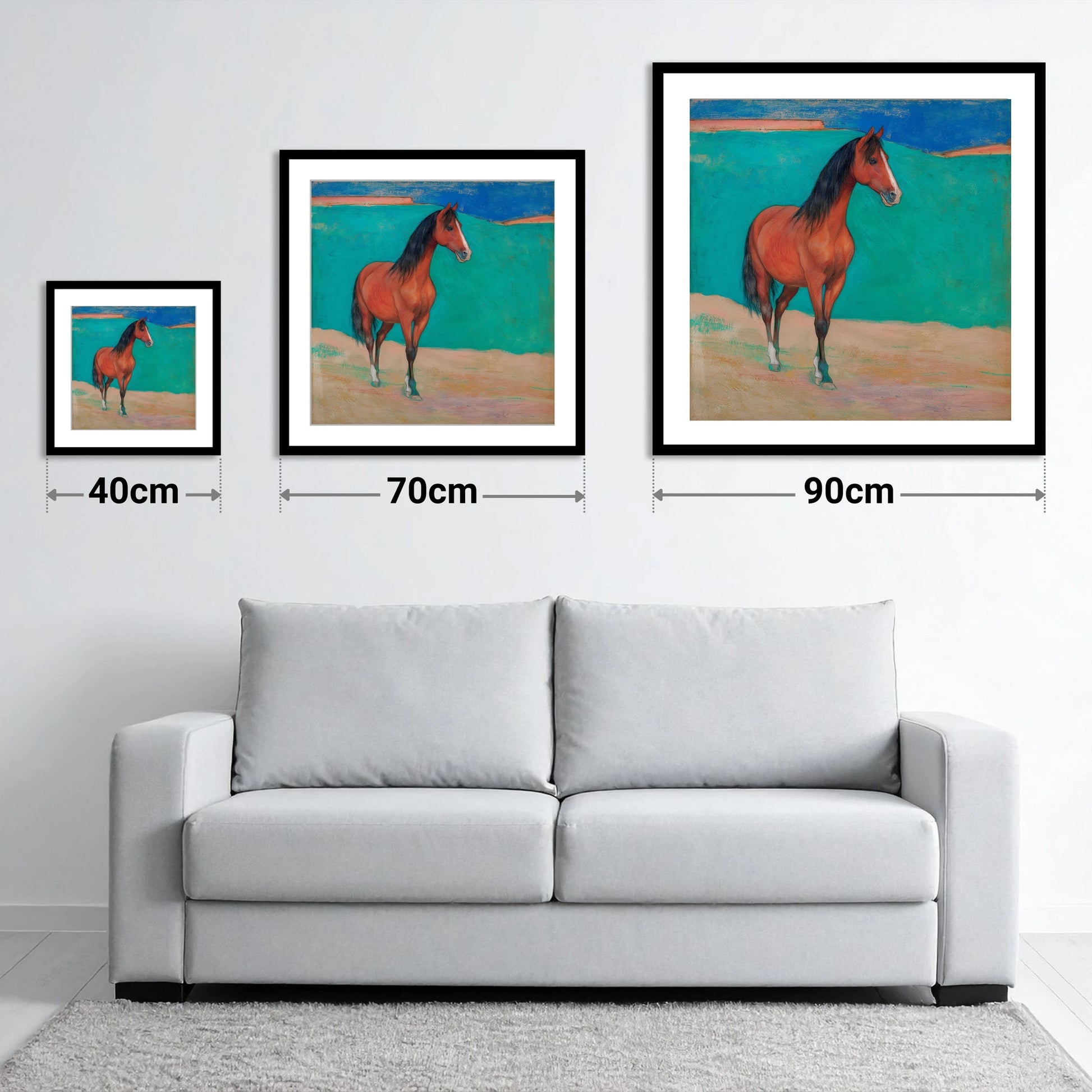 Radiant Chestnut Profile - size guide showing 40cm, 70cm and 90cm art prints