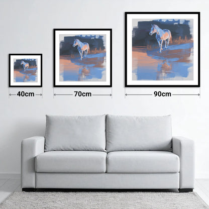 Cobalt Dawn Crossing - size guide showing 40cm, 70cm and 90cm art prints