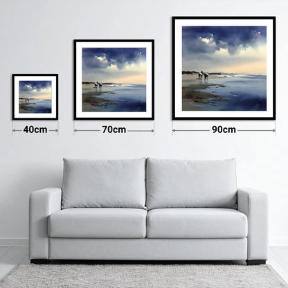 Reflections at Low Tide - size guide showing 40cm, 70cm and 90cm art prints
