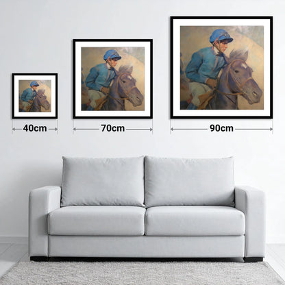 The Cerulean Silks - size guide showing 40cm, 70cm and 90cm art prints
