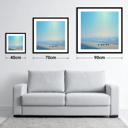 Luminous Morning Race - size guide showing 40cm, 70cm and 90cm art prints