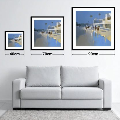 Race Day Reflections - size guide showing 40cm, 70cm and 90cm art prints