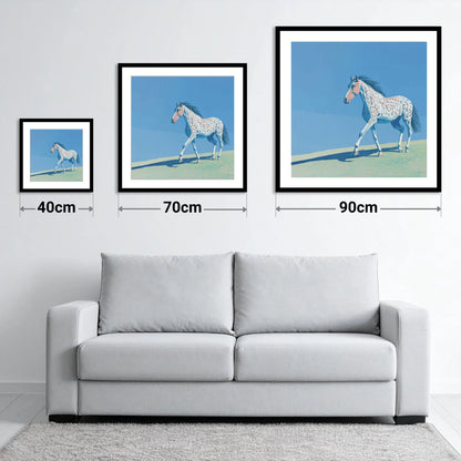 Appaloosa On The Ridge - size guide showing 40cm, 70cm and 90cm art prints