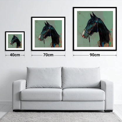 Midnight Profile in Teal - size guide showing 40cm, 70cm and 90cm art prints