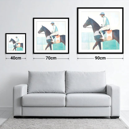 Aquamarine Stride - size guide showing 40cm, 70cm and 90cm art prints