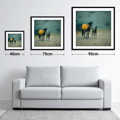 Ochre Light and Shadow - size guide showing 40cm, 70cm and 90cm art prints