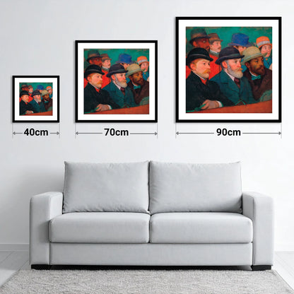 The Racing Crowd - size guide showing 40cm, 70cm and 90cm art prints