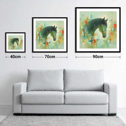 Abstract Equine Harmony - size guide showing 40cm, 70cm and 90cm art prints