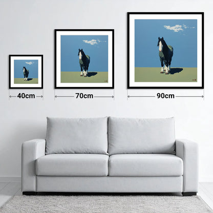 Cerulean and Shadow - size guide showing 40cm, 70cm and 90cm art prints