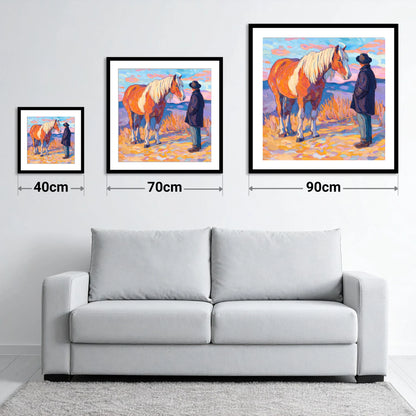 Golden Hour Harmony - size guide showing 40cm, 70cm and 90cm art prints