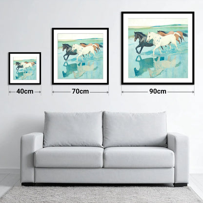 Tidal Canter - size guide showing 40cm, 70cm and 90cm art prints
