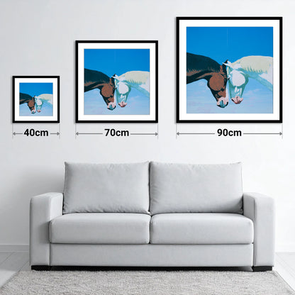 Quiet Companionship - size guide showing 40cm, 70cm and 90cm art prints