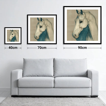 Serene Profile Sketch - size guide showing 40cm, 70cm and 90cm art prints