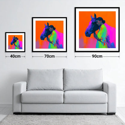 Technicolour Bond - size guide showing 40cm, 70cm and 90cm art prints