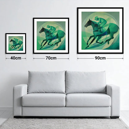 Emerald Rhythm - size guide showing 40cm, 70cm and 90cm art prints