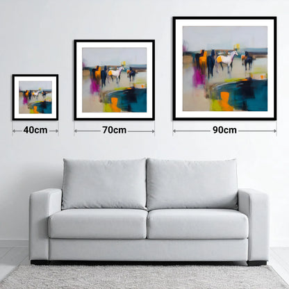 Vivid Horizon Herd - size guide showing 40cm, 70cm and 90cm art prints