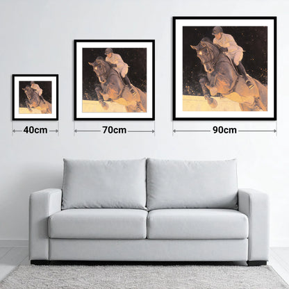 Stardust Showjumper - size guide showing 40cm, 70cm and 90cm art prints