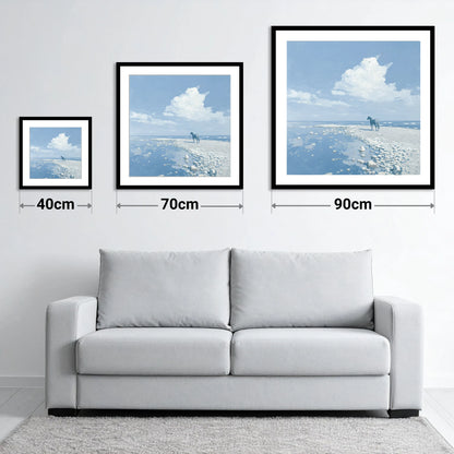 Solitude on the Shore - size guide showing 40cm, 70cm and 90cm art prints