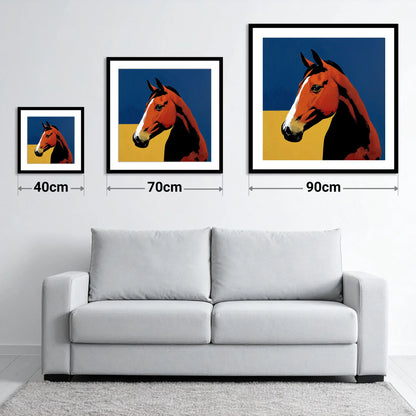 Bold Chestnut Portrait - size guide showing 40cm, 70cm and 90cm art prints