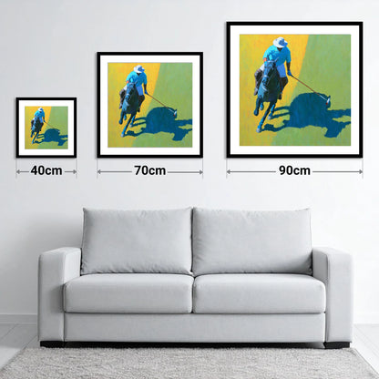 High Goal Sunlight - size guide showing 40cm, 70cm and 90cm art prints