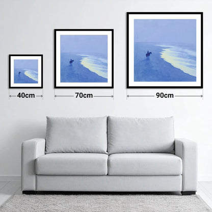 Azure Coastal Ride - size guide showing 40cm, 70cm and 90cm art prints