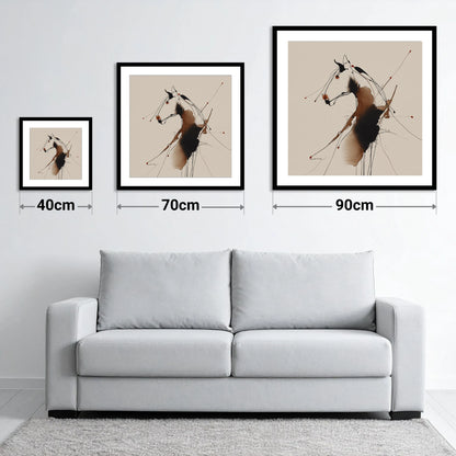 Fluid Equine Silhouette - size guide showing 40cm, 70cm and 90cm art prints