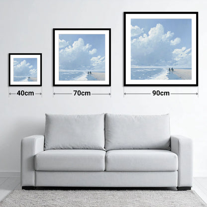 Beneath Vast Coastal Skies - size guide showing 40cm, 70cm and 90cm art prints