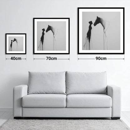 The Unspoken Bond - size guide showing 40cm, 70cm and 90cm art prints