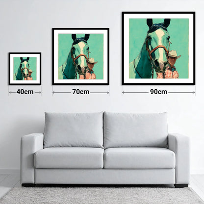 The Western Partnership - size guide showing 40cm, 70cm and 90cm art prints
