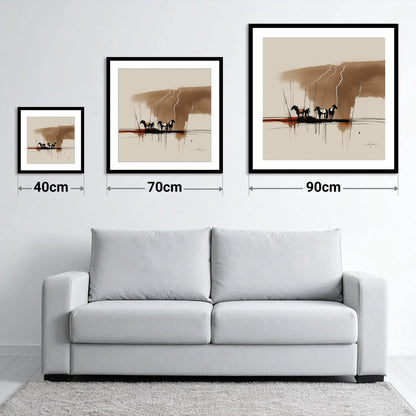 Thunder Over the Plains - size guide showing 40cm, 70cm and 90cm art prints