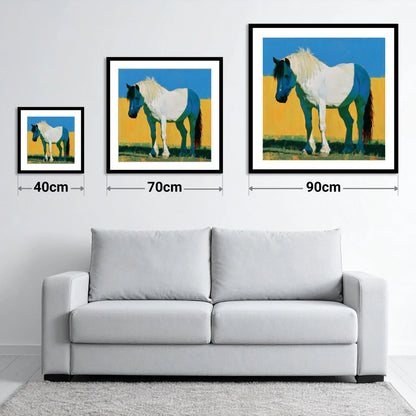 Bold Blue and White Cob - size guide showing 40cm, 70cm and 90cm art prints