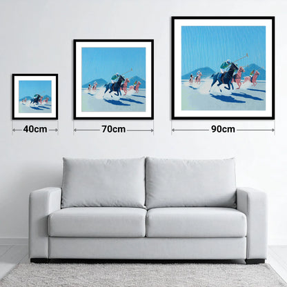 Azure Polo Pursuit - size guide showing 40cm, 70cm and 90cm art prints