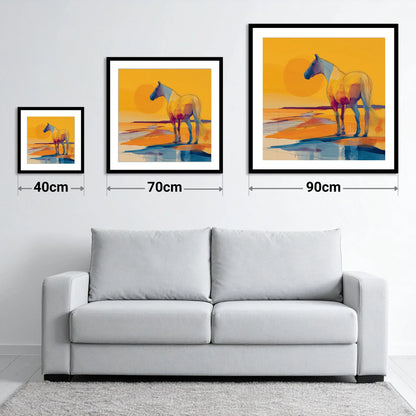 Golden Shoreline Silhouette - size guide showing 40cm, 70cm and 90cm art prints