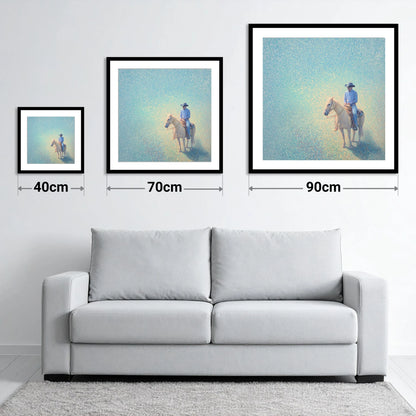 Luminous Solitude - size guide showing 40cm, 70cm and 90cm art prints