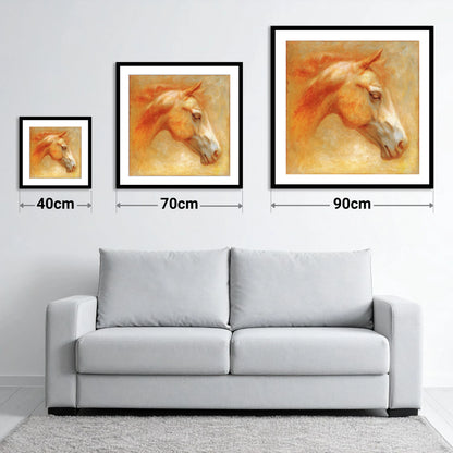 Ethereal Golden Profile - size guide showing 40cm, 70cm and 90cm art prints
