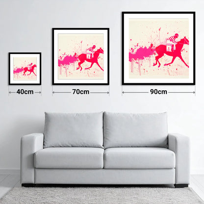 Magenta Racing Surge - size guide showing 40cm, 70cm and 90cm art prints