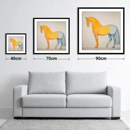 Amber and Slate Harmony - size guide showing 40cm, 70cm and 90cm art prints