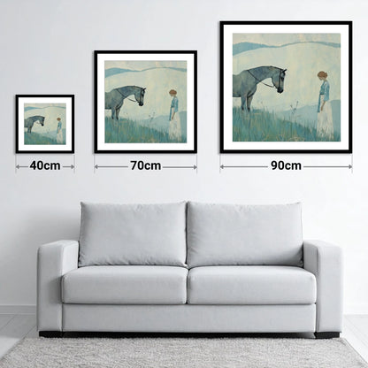 Gentle Regard - size guide showing 40cm, 70cm and 90cm art prints
