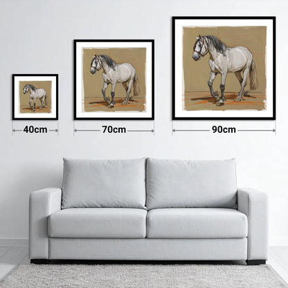 Spirited Grey Study - size guide showing 40cm, 70cm and 90cm art prints