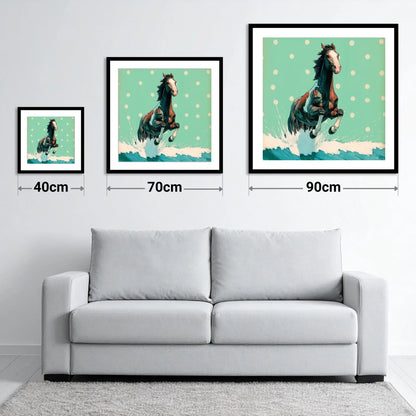 Graphic Ocean Surge - size guide showing 40cm, 70cm and 90cm art prints