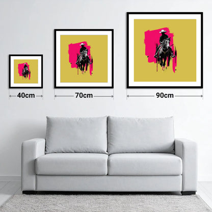 Magenta High Noon - size guide showing 40cm, 70cm and 90cm art prints